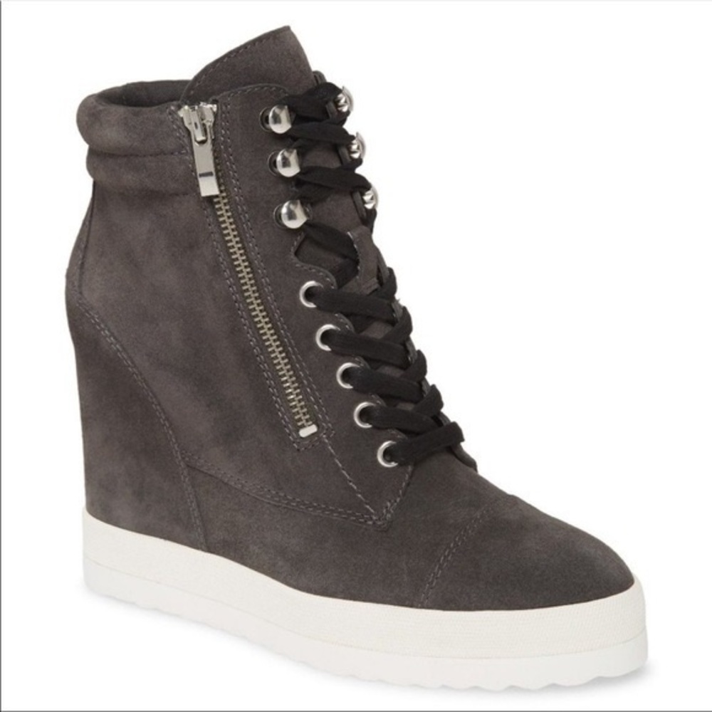 PAIGE Platform Sand Suede Wedge Sneakers Lace Up 8.5